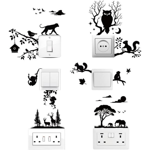 6Pcs Light Switch Plate Stickers Animal and Nature Silhouettes Switch Stickers