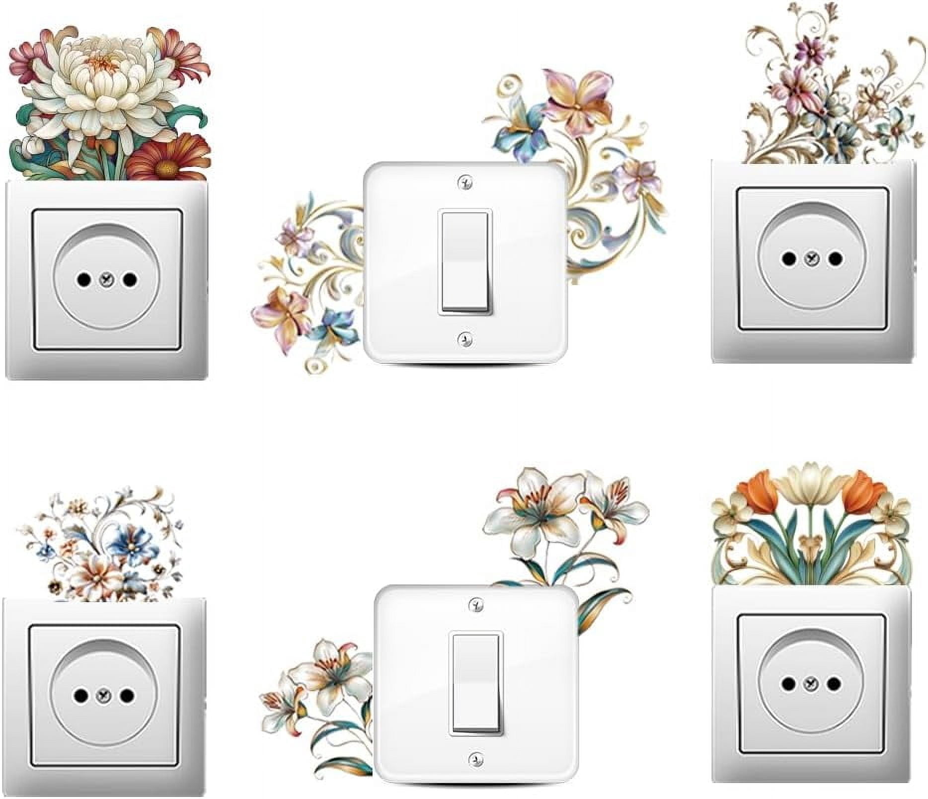 6Pcs Light Switch Plate Stickers Floral Vintage Art Nouveau Creative ...