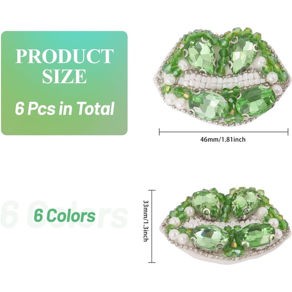 6Pcs Lips Crystal Rhinestone Patches Bling Glass Rhinestone Appliques Sew on Embroidery Beaded Accessories for Sewing Clothes Dress Sweater Scrapbooks Bags