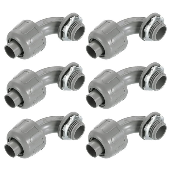6Pcs Liquid Tight Connectors, 1/2" NPT Plastic 90 Degree Conduit Fitting, Gray
