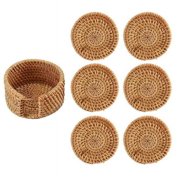 6Pcs/Lot Drink Coasters Set for Tea Accessories Round Tableware Placemat Dish Mat Rattan Weave Cup Mat Pad 8cm
