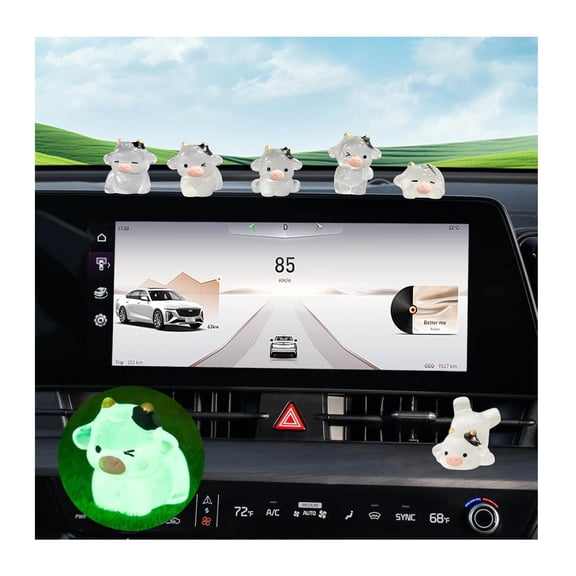 6Pcs Luminous Cow Dashboard Decor Set, Cute Cow Car Dash Decorations Car Door Rear View Mirror Ornament Interior Accessories for Home Office for Women Men