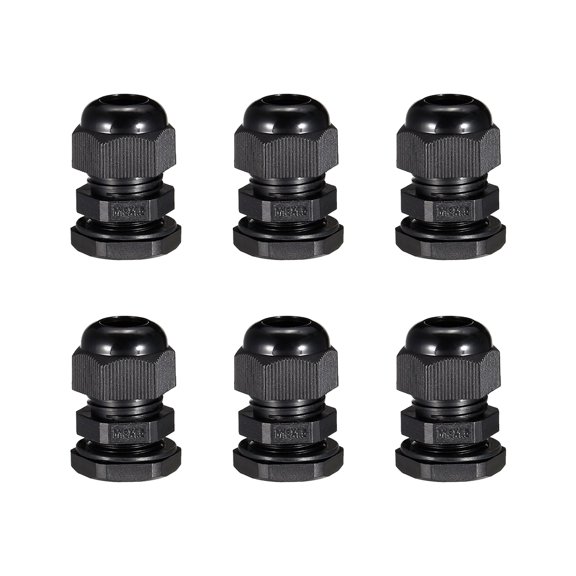 6Pcs M18 Cable Gland Waterproof Plastic Wire Glands Joints Black for 5-10mm Dia