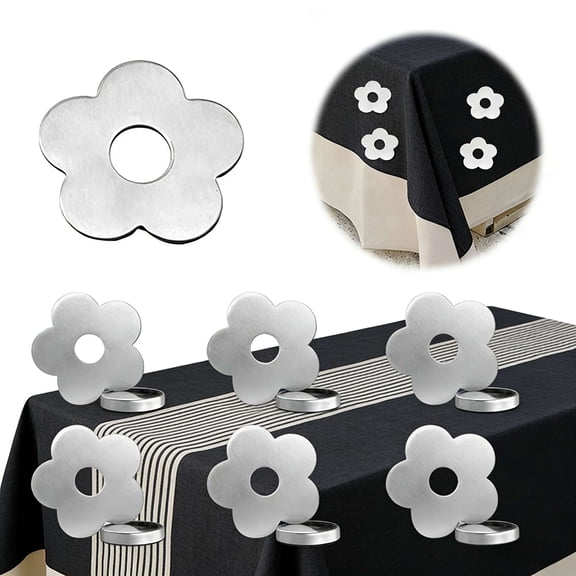 6Pcs Magnetic Tablecloth Weights Outdoor, Flowers Shaped Stainless Steel Tablecloth Clips Pendants Windproof Magnets for Outdoor Picnic Family Dinner Table Decor