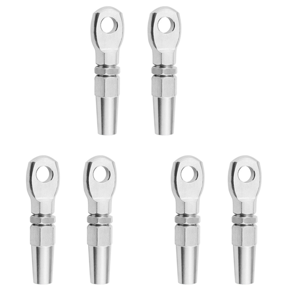6Pcs Marine Grade 316 Stainless Steel Swageless Eye Terminal Wire Cable Rope Diy Fitting Rigging Hardware Balustrade Kit,6pcs x wire rope connector,Silver