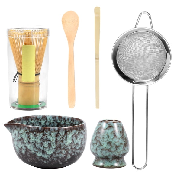 6Pcs Matcha Tea Making Tool Set Bamboo Matcha Whisk Set with Whisk Holder Spoon Scoop and Stainless Steel Sifter for Tea Lovers
