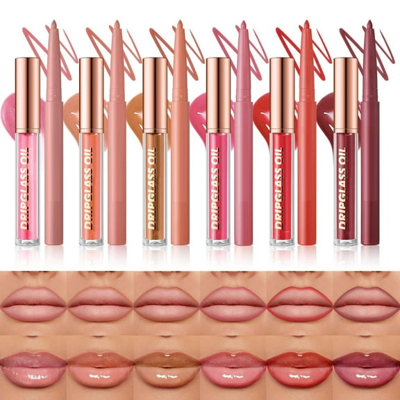 6Pcs Matte Liquid Lipstick and Lip Liner Set, Non-Stick Cup Not Fade Waterproof 24 Hour Lip Gloss Nude Brown Lip Liner Pencil for Women, labiales mate 24 horas originales