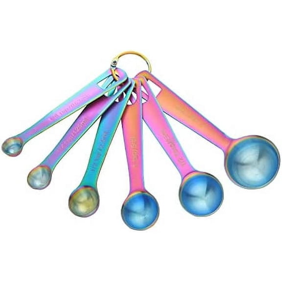 6Pcs Measuring Spoons Set,Premium Heavy Duty 18/8 Stainless Steel Metal Spoon, Tablespoon and Teaspoon, for Accurate Measure Liquid or Dry Ingredients, for Cooking Baking-Round,Rainbow Color