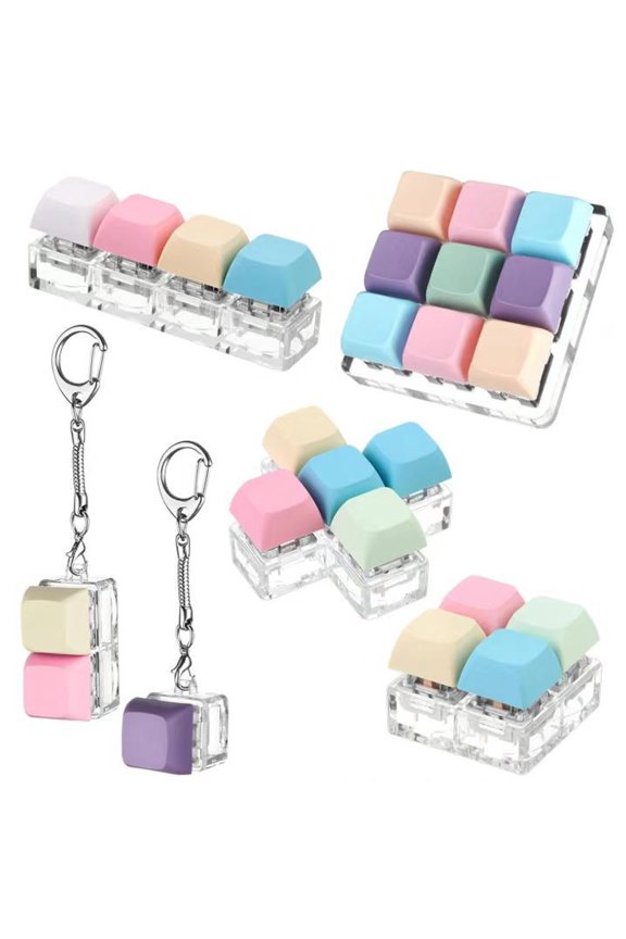 6Pcs Mechanical Keyboard Button Fidget Toys, Portable Keychain Clicker Cube, Adult Stress Relief Decompression Toy Funny Gift for Killing Spare Time(without light)