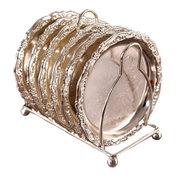 6Pcs Metal Coaster Heat Insulation Coaster Placemats with Holder Cup