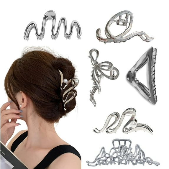 6Pcs Metal Hair Clips,Jademall Silver Liquid Hair Clip Hair Barrettes Elegant Hair Claw Clips Metal Silver Hair Accessories Hair Decorations Hairpin Clamps for Women-Silver