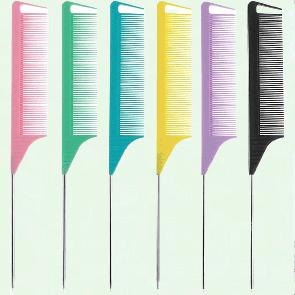 6Pcs Metal Rat Tail Combs Fine Tooth Rattail Comb with Stainless Steel Pintail
