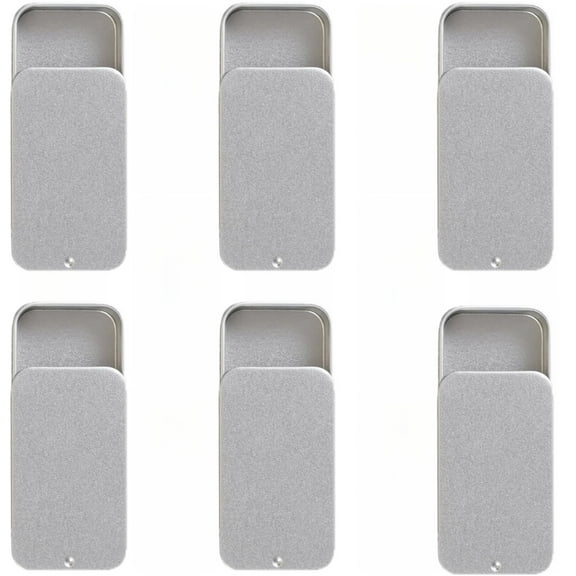 6Pcs Metal Slide Top Tin Containers, Portable Tins Container, Rectangular Empty Containers with Lid, Small Storage Metal Tin Box for Candies, Gum, Jewelry, Crafts(2.36x1.29x0.41 inch, Silver)