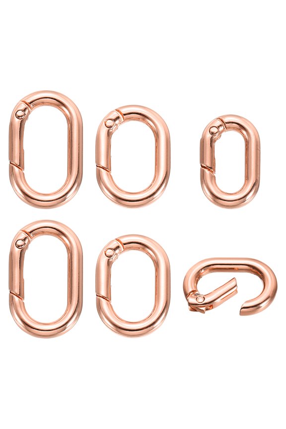 6Pcs Metal Spring O Rings, 3 Size Oval Key Ring Clip Zinc Alloy Trigger Snap Hook Keychain Buckle for DIY Keychain Handbag Purses Dog Leashes, Rose Gold