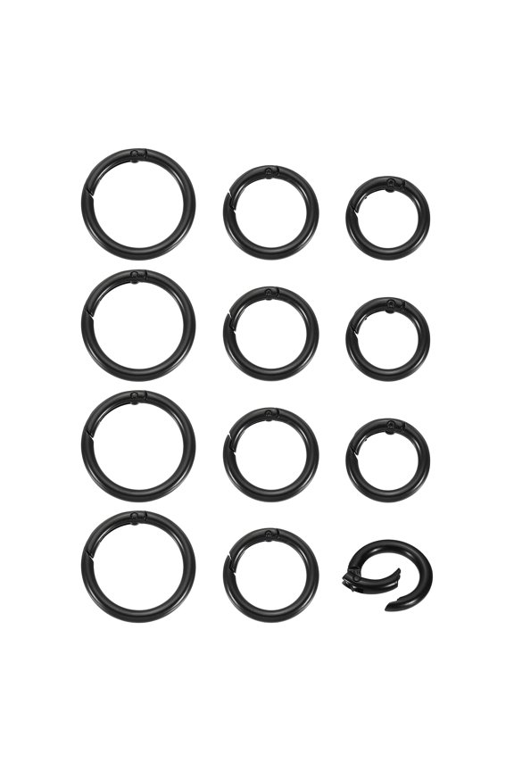 6Pcs Metal Spring O Rings, 3 Size Round Key Ring Clip Zinc Alloy Trigger Snap Hook Keychain Buckle for DIY Keychain Handbag Purses Dog Leashes, Black