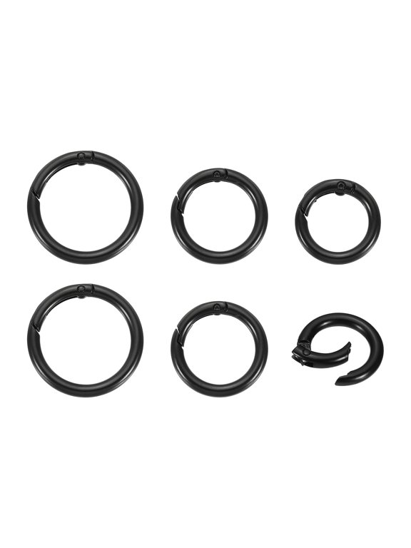 6Pcs Metal Spring O Rings, 3 Size Round Key Ring Clips Zinc Alloy Trigger Snap Hook Keychain Buckle for DIY Keychain Handbag Purses Dog Leashes, Black