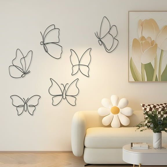 6Pcs Metal Wall Art Rustproof Metal Wall Decor Wall Hanging Ornament Different Shape Easy Install Iron Wall Hanging Decoration,Black