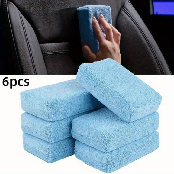 6Pcs Microfiber Applicator Pads,Blue Car Waxing Sponge,Car Polishing Tool,Rectangle Foam,Premium Grade Microfiber Applicator Vehicles Cleaning Pads