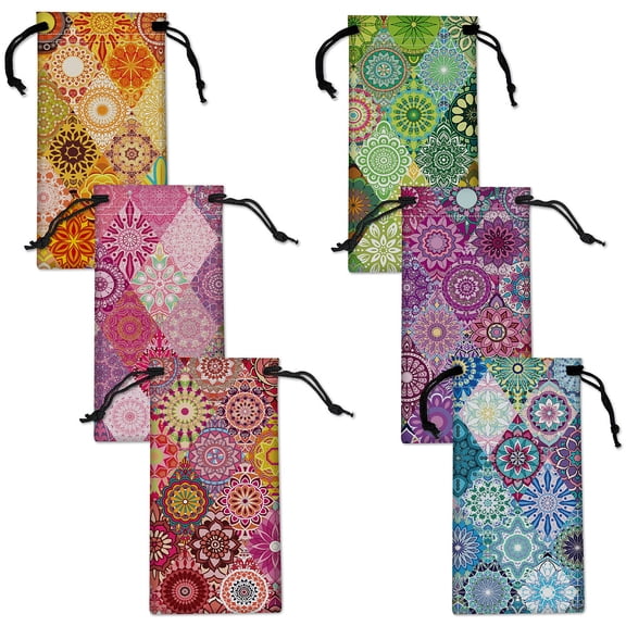 6Pcs Microfiber Eyeglass Cases Sun Glasses Protector Rectangle Flower 180x90mm