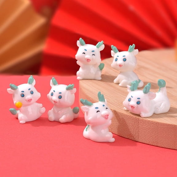 Howooi 6Pcs Mini Dragon Figurine Resin Year of Dragon Figurine Zodiac Dragon Decoration