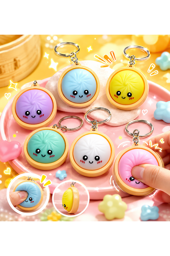 6Pcs Mini Dumpling Keychain – Adorable Cartoon Pendant for Backpacks, Keys & Bags, Kids & Gifts, Soft & Durable