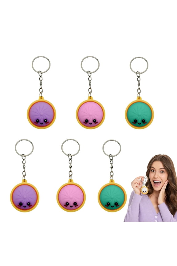 6Pcs Mini Dumpling Keychain, Adorable Cartoon Pendant for Backpacks Keys Bags, Soft Squishy Fidget Clicker Keychain