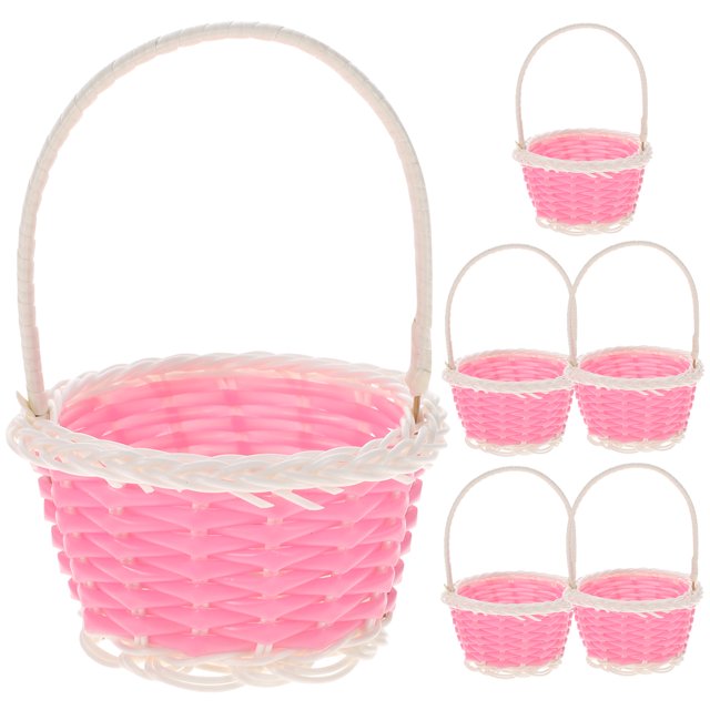6Pcs Mini Plastic Woven Baskets with Handles for Easter Egg Wedding
