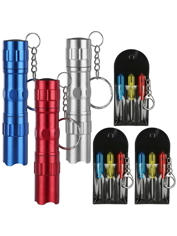 6Pcs Mini Screwdriver LED Flashlights Keychain Set, Stocking Stuffers for Men Bulk,Employee Coworkers Men Gifts Bulk for Adult Xmas Tool Birthday Party, No Batteries Included