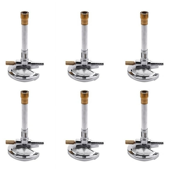 6Pcs Mini Single Tube Bunsen Burner Gas Light for Liquid Propane Lab Heating Equipment,6 x burner,silver & yellow