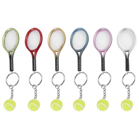 6Pcs Mini Tennis Racket Ball Keychain Pendant Bag Accessories for Sport Advertisement Fans Souvenirs Key Ring