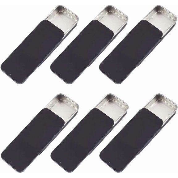 6Pcs Mini Tin Box Black Metal Boxes Tinplate Portable Sliding Lid Rectangular Small Packaging Cases Storage Organizer Container