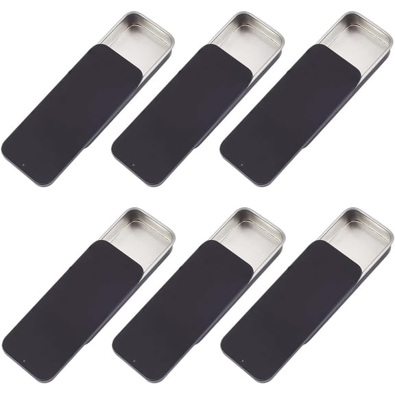 6Pcs Mini Tin Box Black Metal Boxes Tinplate Portable Sliding Lid Rectangular Small Packaging Cases Storage Organizer Container