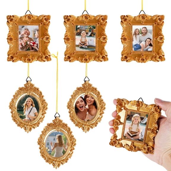 6Pcs Mini Vintage Picture Frames Tiny Antique Resin Photo Frames Wall Decor Photography Photo Decor for Home Wedding Christmas Holiday
