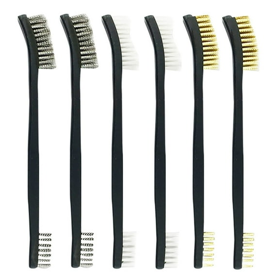Aufmer 6Pcs Mini Wire Brush Set┃Stainless Steel/Brass/Nylon Bristles Wire Brushes┃Curved Handle Soft Grip for Rust┃Dirt & Paint Scrubbing with Deep Cleaning – 7 Inches(Gray)
