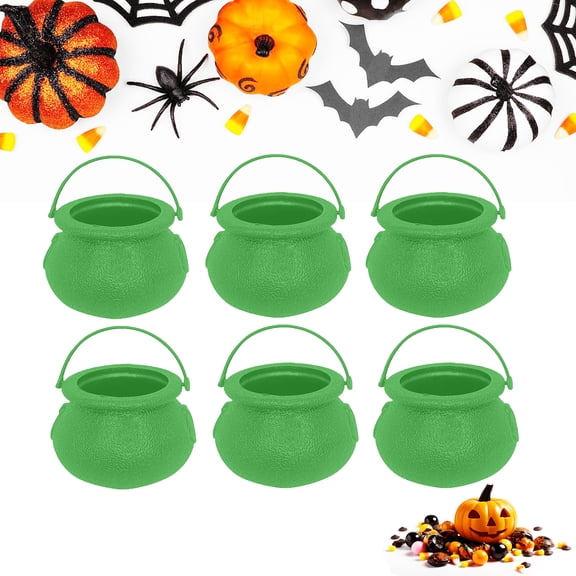 6Pcs Mini Witches Cauldron Halloween Decorations Small Cauldron for Tabletop Dollhouse Decor for Halloween Party Themed Events, Halloween Decor (Green)