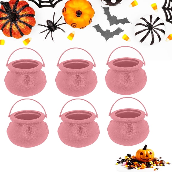 6Pcs Mini Witches Cauldron Halloween Decorations Small Cauldron for Tabletop Dollhouse Decor for Halloween Party Themed Events, Halloween Decor (Pink)