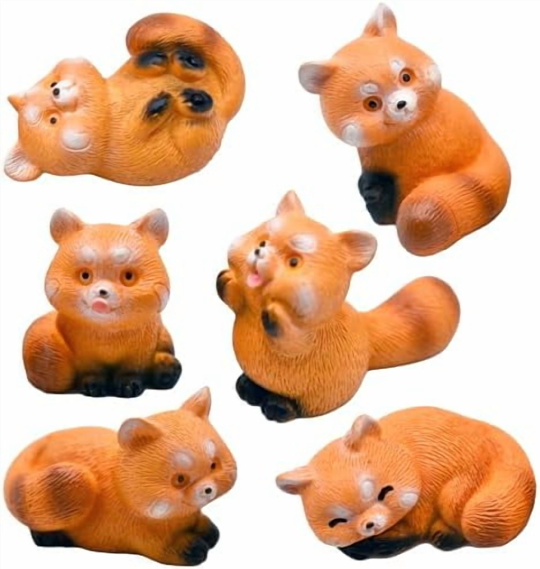 6Pcs Miniature Ailurus Fulgens Figurines 1inch Cartoon Mini Red Panda ...