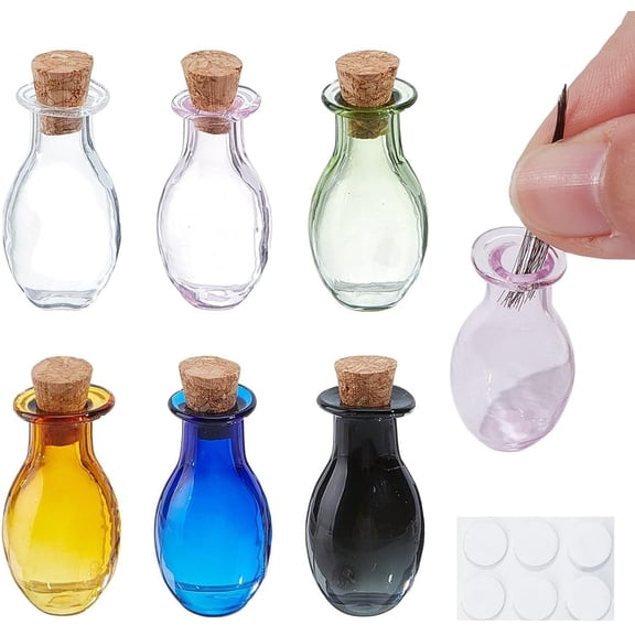 6Pcs Miniature Bud Vases Cat Whisker Holder with Cork Stopper Mini Flower Vase for Micro Landscape Flowers Bud Succulent Holder Tiny Glass Vase Ornament for DIY Keepsake Home Decor Colorful