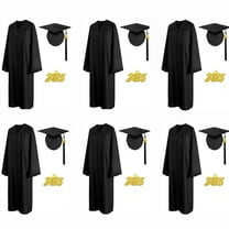6Pcs Misscom Matte Graduation Cap Gown Set with 2025 Tassel for High School and Bachelor Graduation dress robe ,black,51(5'6 "to 5' 8" )