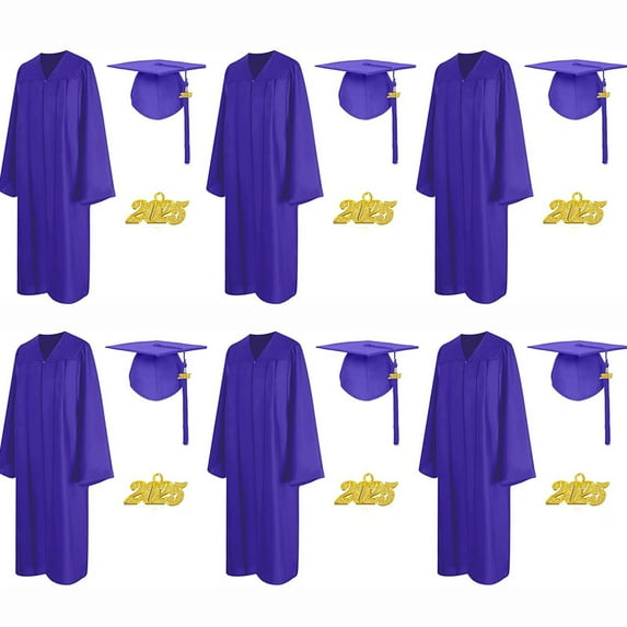 6Pcs Misscom Matte Graduation Cap Gown Set with 2025 Tassel for High School and Bachelor Graduation dress robe ,purple,48(5'3" to 5'5" )