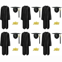6Pcs Misscom shiny Graduation Cap Gown Set with 2025 Tassel for High School and Bachelor Graduation dress robe ,black,51(5'6 "to 5' 8" )