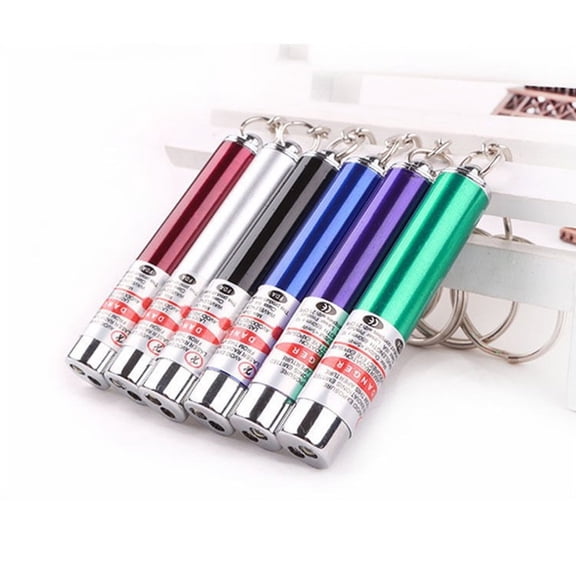 6Pcs Mixed Color Laser Cat Pointer Toy, Portable Keychain Red Dot Interactive Kitten Chase Toy
