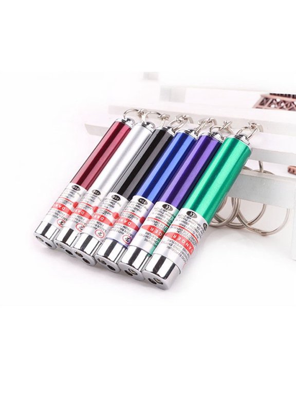 6Pcs Mixed Color Laser Cat Pointer Toy, Portable Keychain Red Dot Interactive Kitten Chase Toy