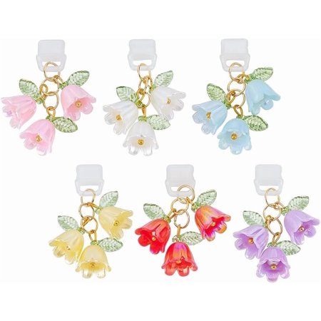 6Pcs Mobile Phone Dust Plug Hanger 32-40mm Mobile Dustproof Plugs with Lily of The Valley Pendants Type-C Dust Plug Charm Port Cover Cap for Cellphone Tablet Earphone Charging Port Dust diy