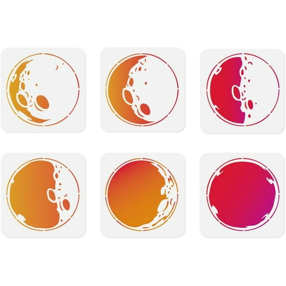 6Pcs Moon Phases Wall Stencil Templates 5.9 x 5.9 Inch Reusable Plastic Decorative Stencils for Painting on Wood Wall Floor Tile Fabric Glass Furniture DIY Home Decor Stencils Craft Stencils
