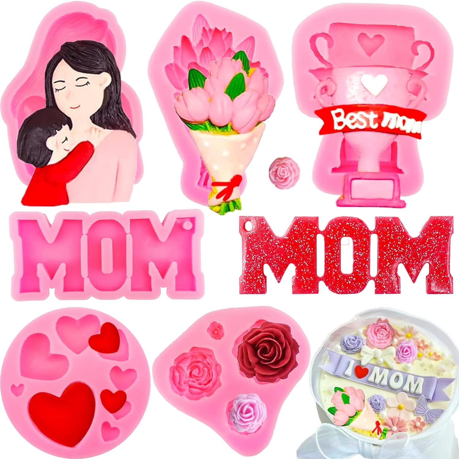 6Pcs Mother's Day Fondant Mold Mom Word Silicon Mold Best Mom Chocolate
