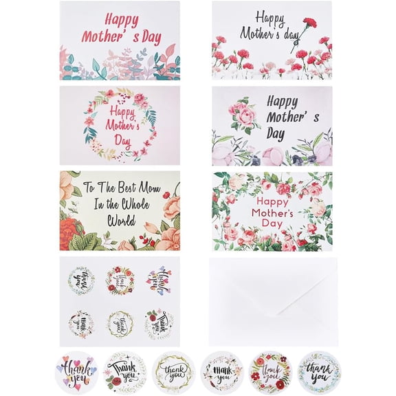 6Pcs Mother's Day Gift Cards with Envelope and Sticker Light Yellow 100x150x0.6mm Yellow