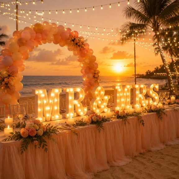 6Pcs Mr and Mrs LED Neon Letter Table Sign Set, 8.58 Inch White Letter Decor for Wedding Reception, Anniversary, Engagement Party, Romantic Photo Backdrop, Battery Not Included