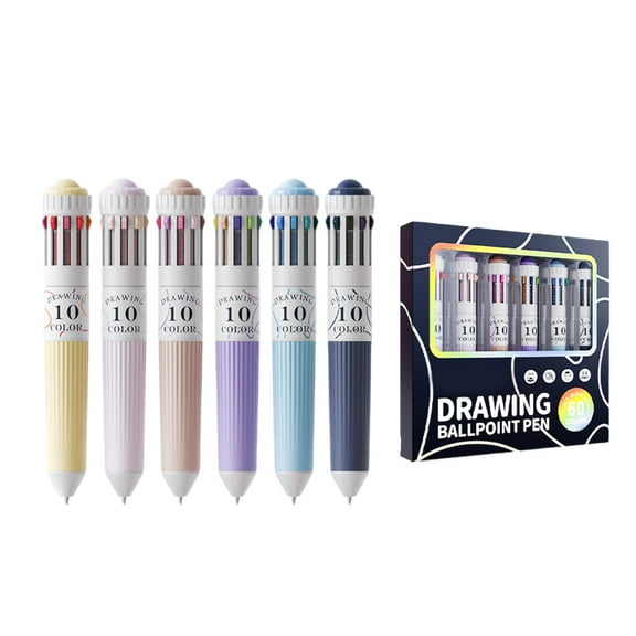 6Pcs Multicolor Pen 10-Color-in-1 Pen Multicolored Ballpoint Pens 0.8MM Tip for Color Coding Writing Drawing Journaling