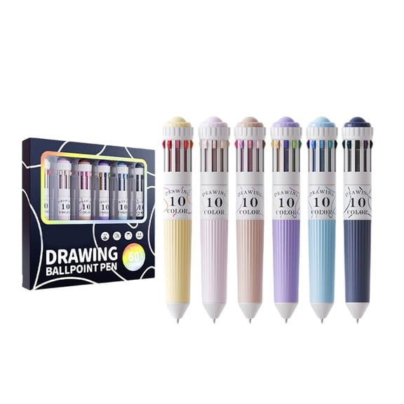 6Pcs Multicolored Ballpoint Pen 10-Color-in-1 Pens Retractable Multicolored Pens 0.8MM for Journaling Color Coding
